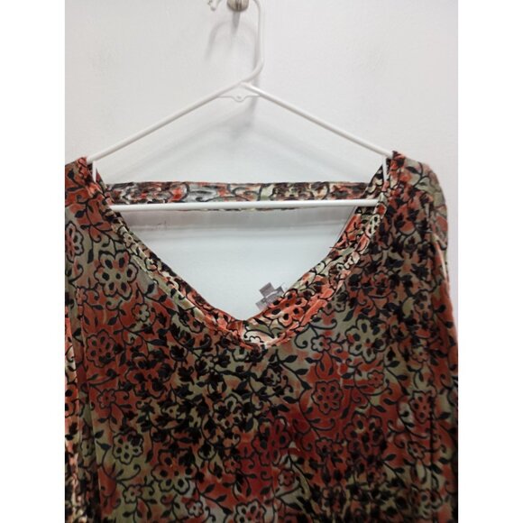 Avenue Womens BOHO Whimsygoth Top 18/20 Red Floral Velvet Burnout Bell Sleeve - Picture 2 of 11